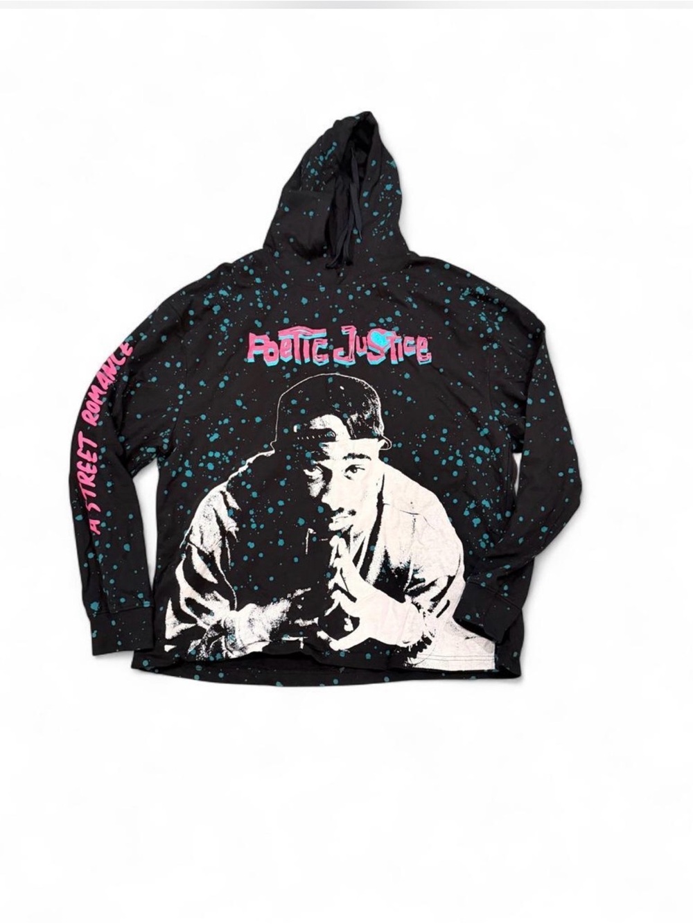 Poetic Justice Black Graphic Hoodie Sweater - Pink & Teal Splatter